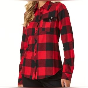 Cato Red and Black Checkered Button-Down Shirt